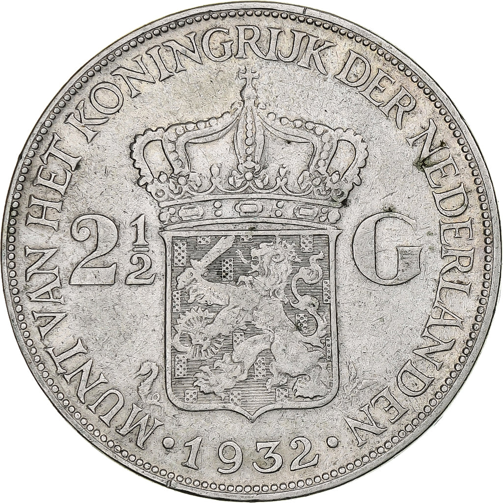 Paesi Bassi, Wilhelmina I, 2-1/2 Gulden, 1932, Utrecht, Argento, BB