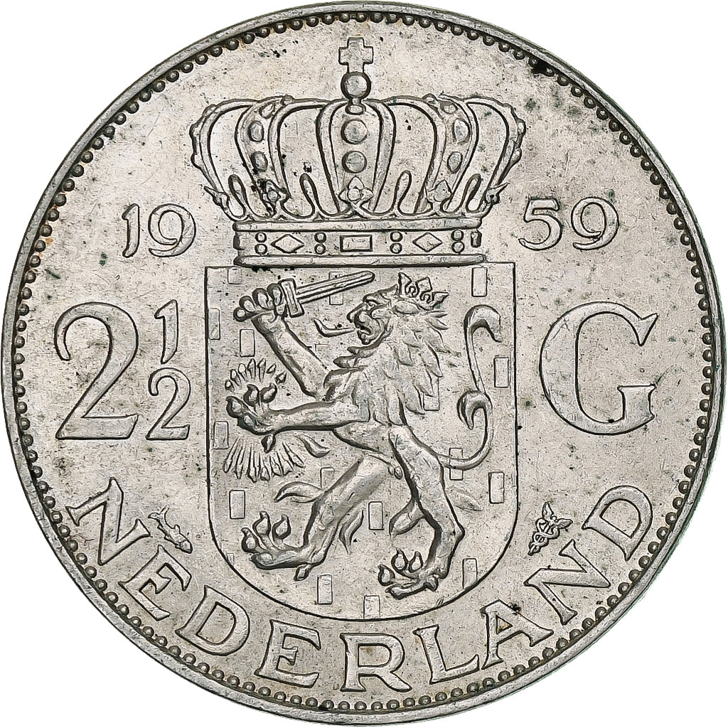 Países Bajos, Juliana, 2-1/2 Gulden, 1959, Utrecht, Plata, MBC+, KM:185