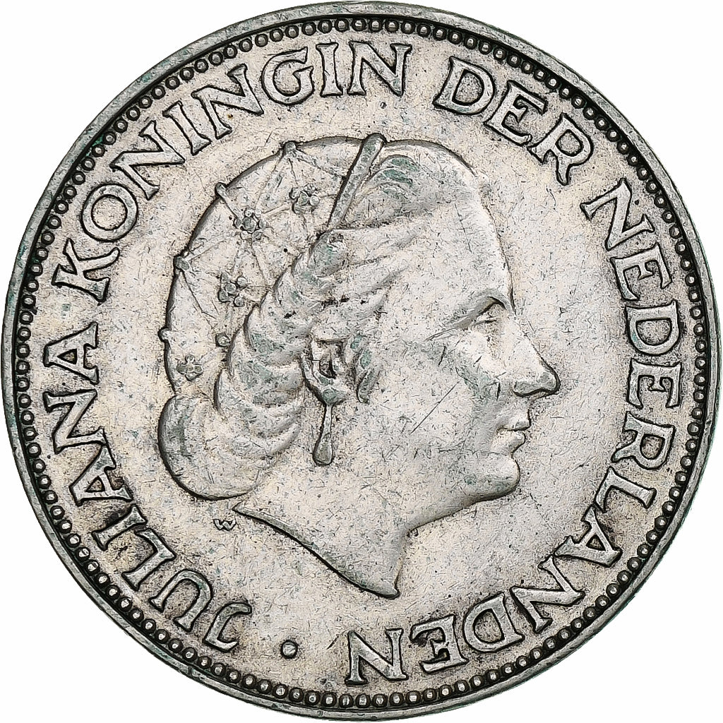 Paesi Bassi, Juliana, 2-1/2 Gulden, 1960, Utrecht, Argento, BB+, KM:185