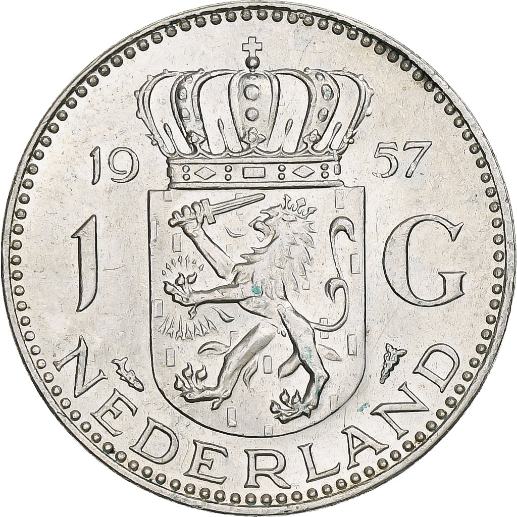 Paesi Bassi, Juliana, Gulden, 1957, Utrecht, Argento, SPL-, KM:184