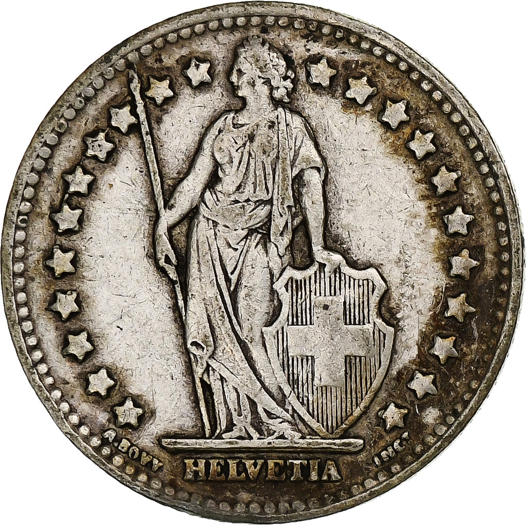 Suiza, Franc, Helvetia, 1944, Bern, Plata, BC+, KM:24