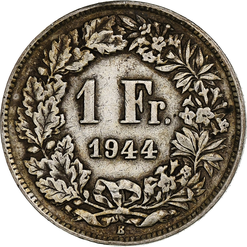 Suiza, Franc, Helvetia, 1944, Bern, Plata, BC+, KM:24