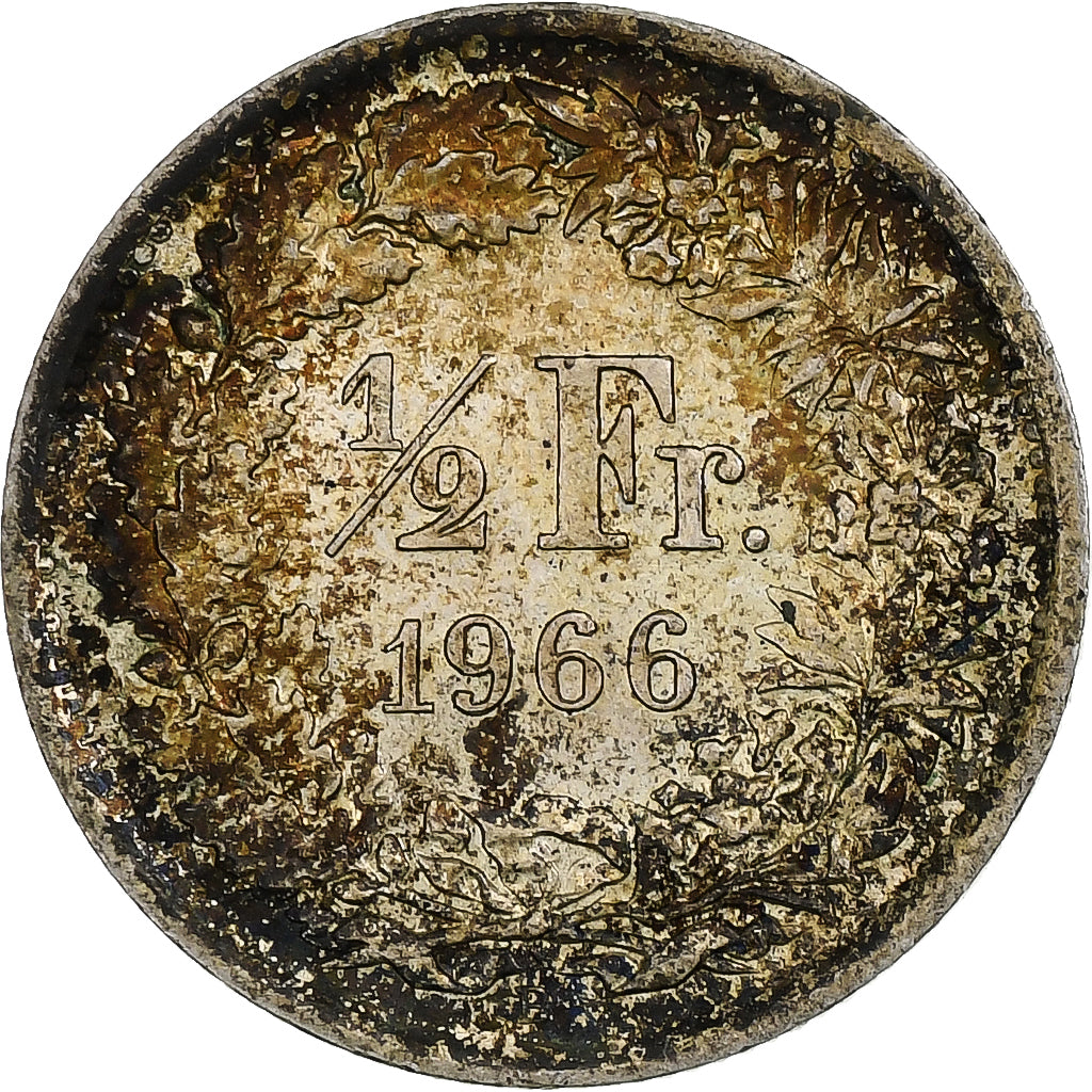 Switzerland, 1/2 Franc, Helvetia, 1966, Bern, Silver, EF(40-45), KM:23