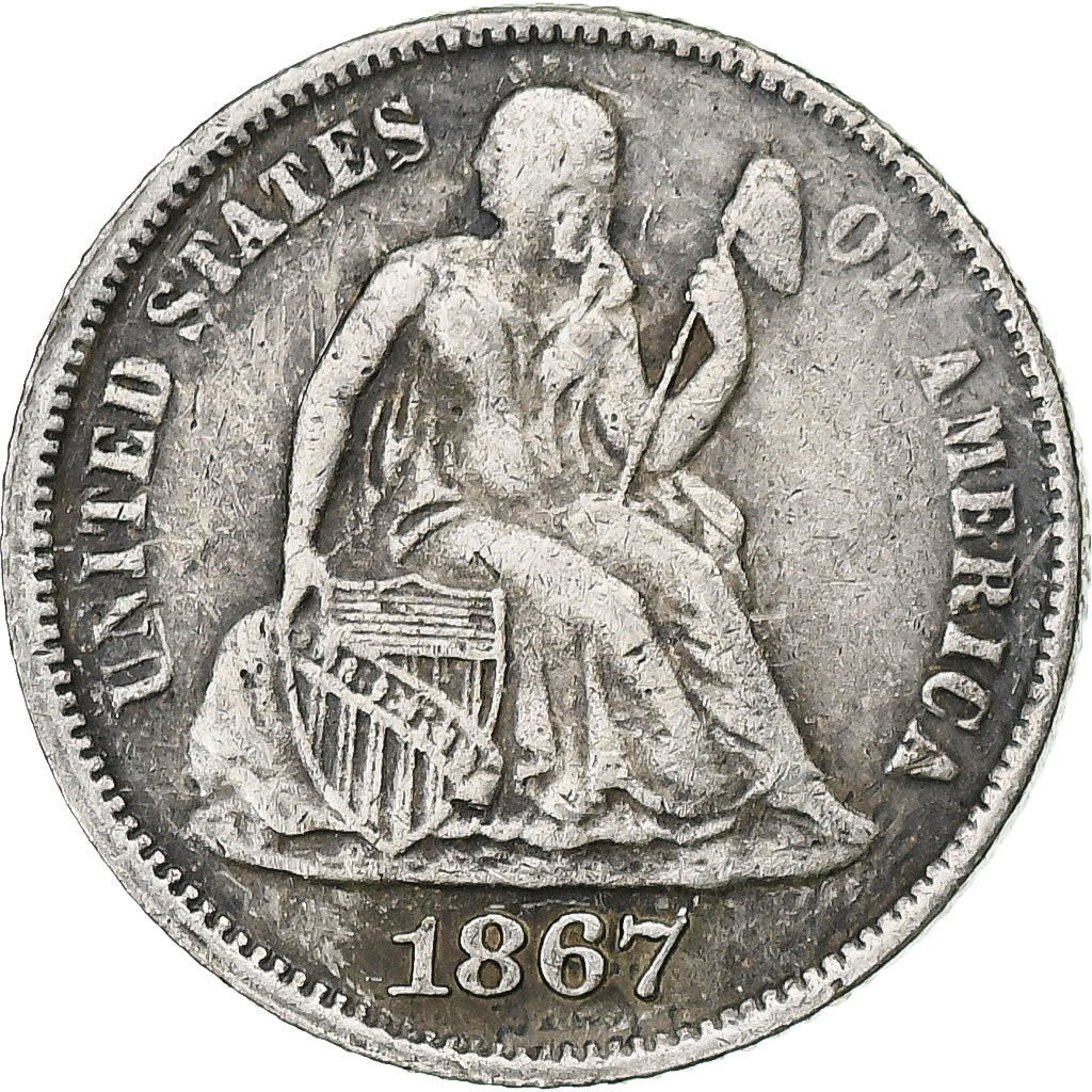 United States, Dime, Seated Liberty, 1867, Philadelphia, Silver, VF(30-35)
