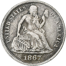 United States, Dime, Seated Liberty, 1867, Philadelphia, Silver, VF(30-35)