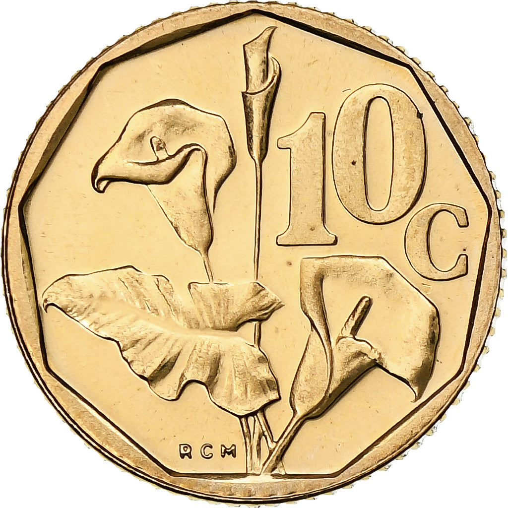 Sudafrica, 10 Cents, 1995, Centurion, BU, Acciaio placcato in bronzo, FDC