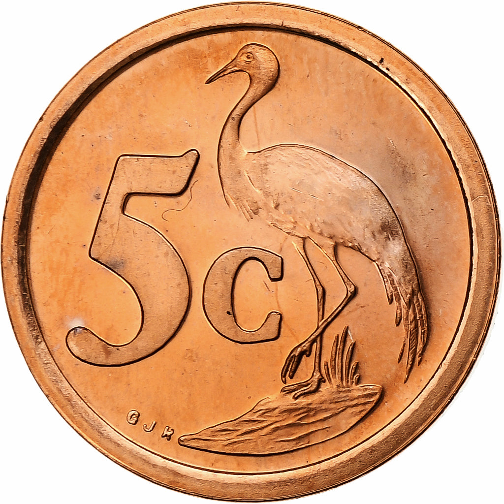 Sudafrica, 5 Cents, 1995, Centurion, BU, Acciaio placcato in bronzo, FDC, KM:134