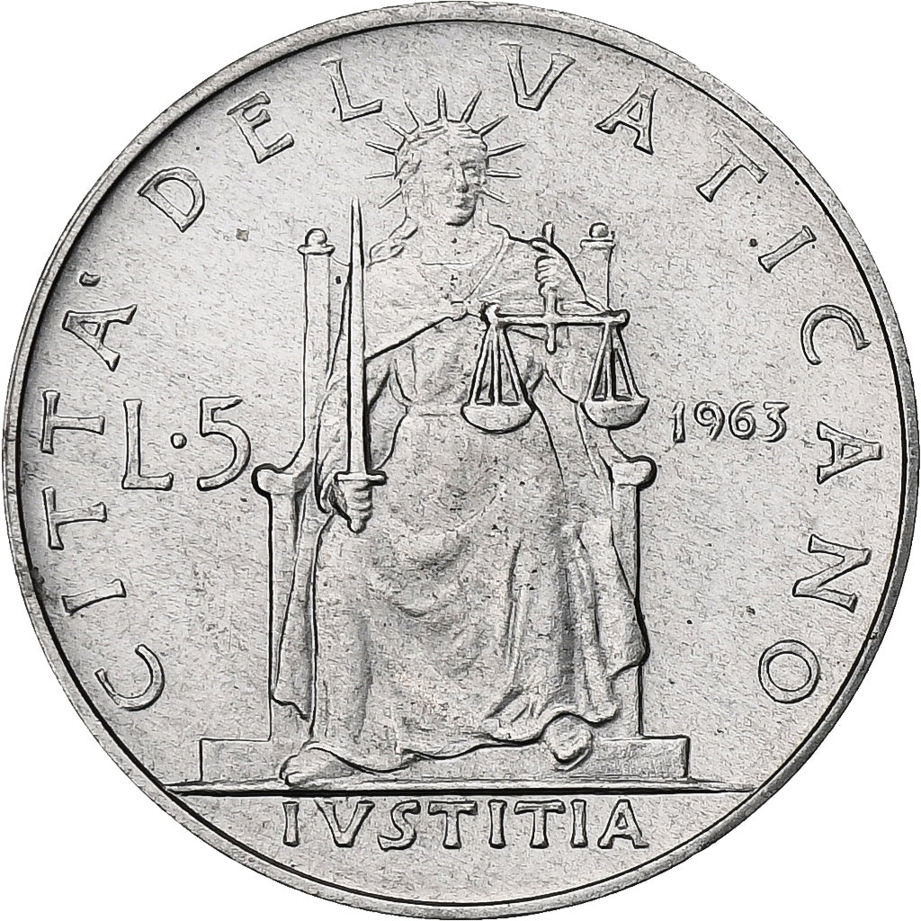 Vaticano, Paul VI, 5 Lire, 1963, Rome, BU, Alumínio, MS(65-70), KM:78