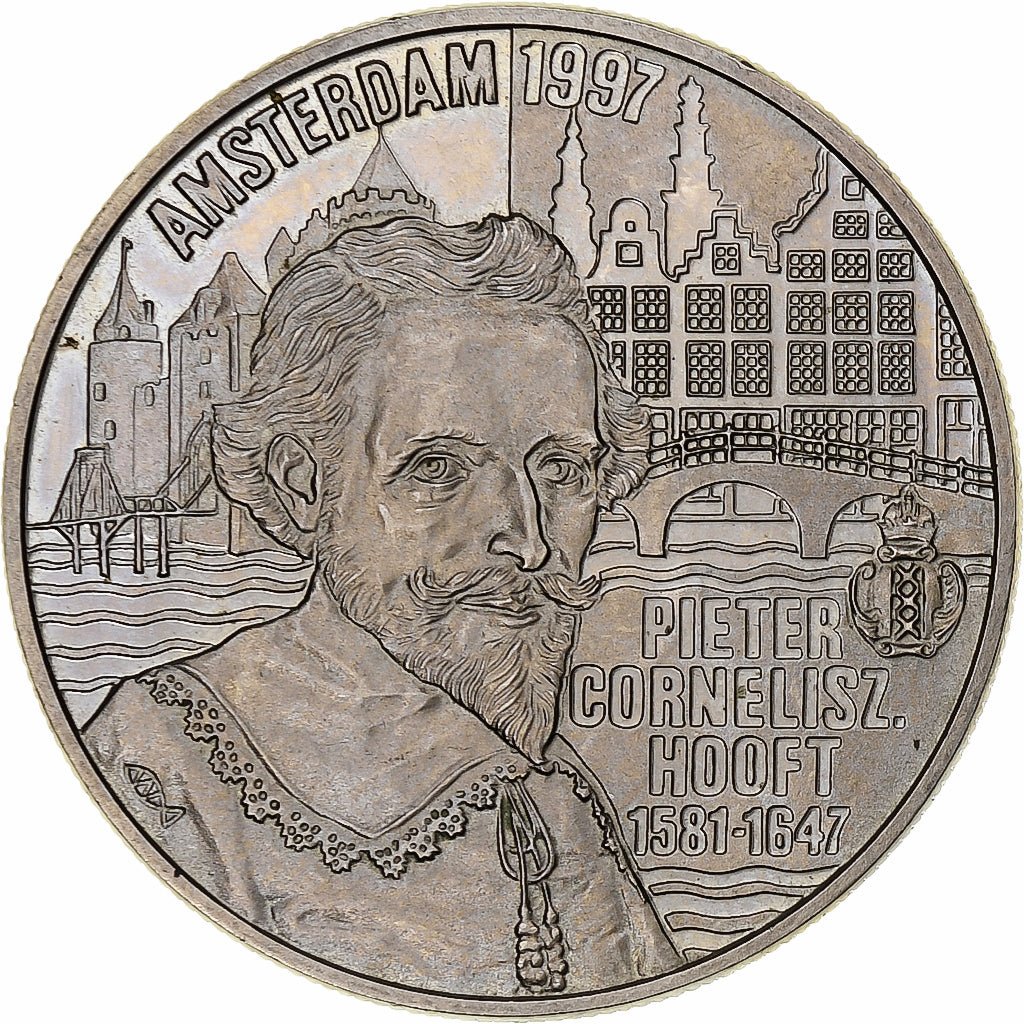 Países Baixos, 5 Euro, Constantijn Huygens, 1997, Prata, Proof, MS(65-70)