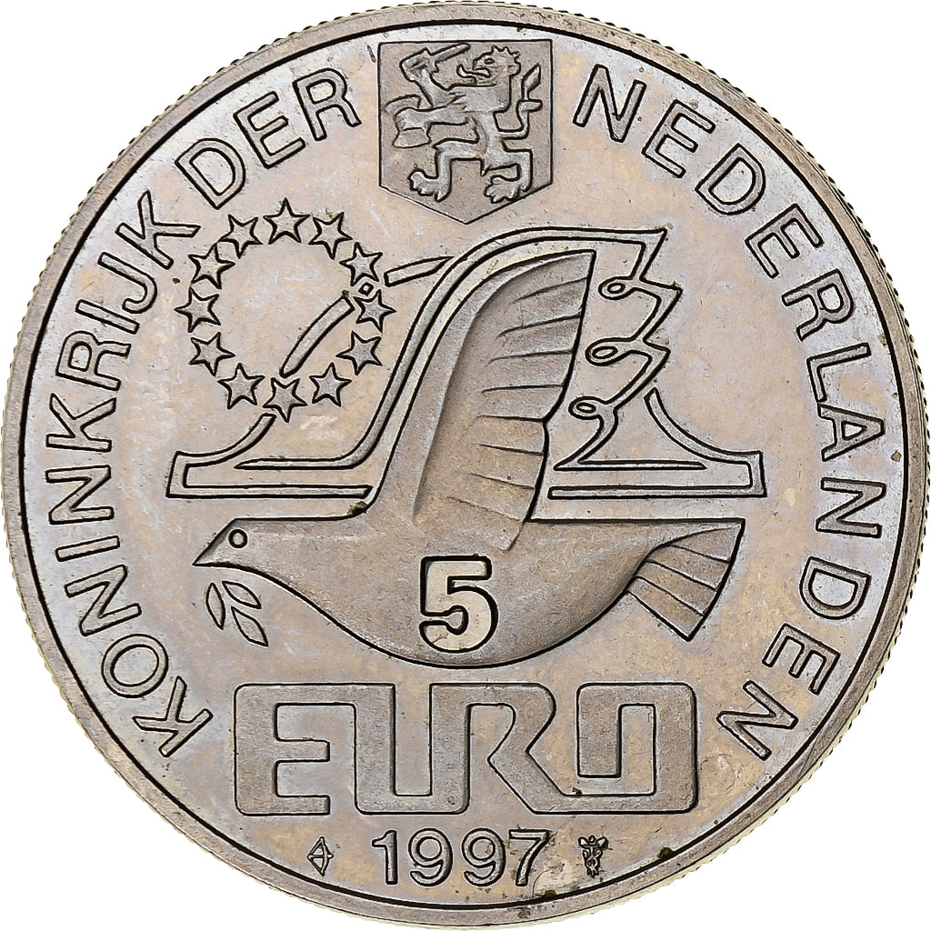 Países Baixos, 5 Euro, Constantijn Huygens, 1997, Prata, Proof, MS(65-70)