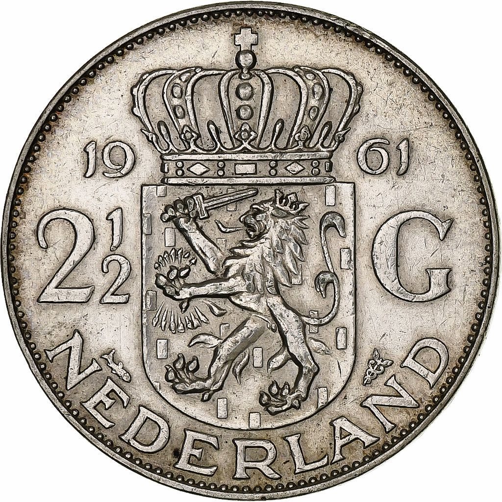 Pays-Bas, Juliana, 2-1/2 Gulden, 1961, Utrecht, Argent, TTB+, KM:185