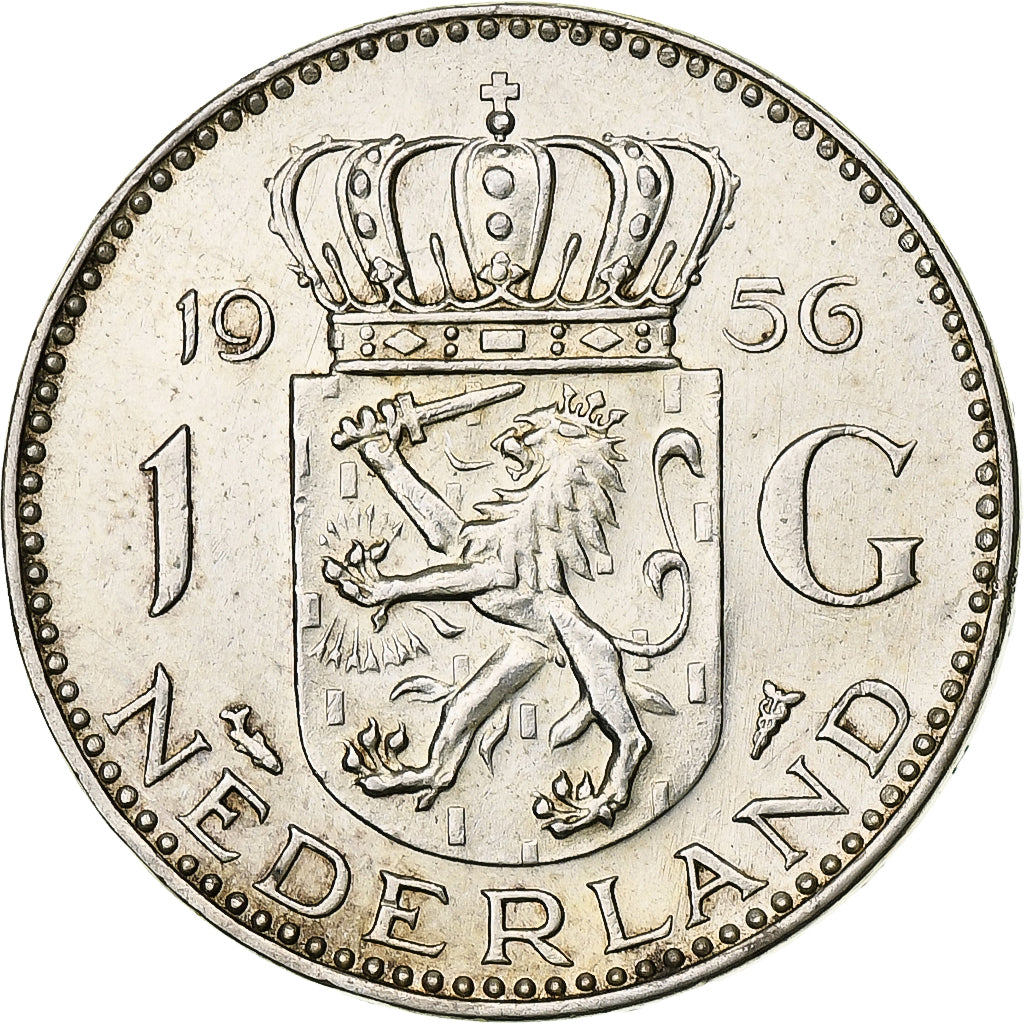 Netherlands, Juliana, Gulden, 1956, Utrecht, Silver, AU(50-53), KM:184