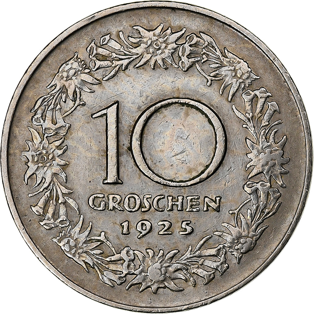 Áustria, 10 Groschen, 1925, Vienna, Cobre-níquel, EF(40-45)