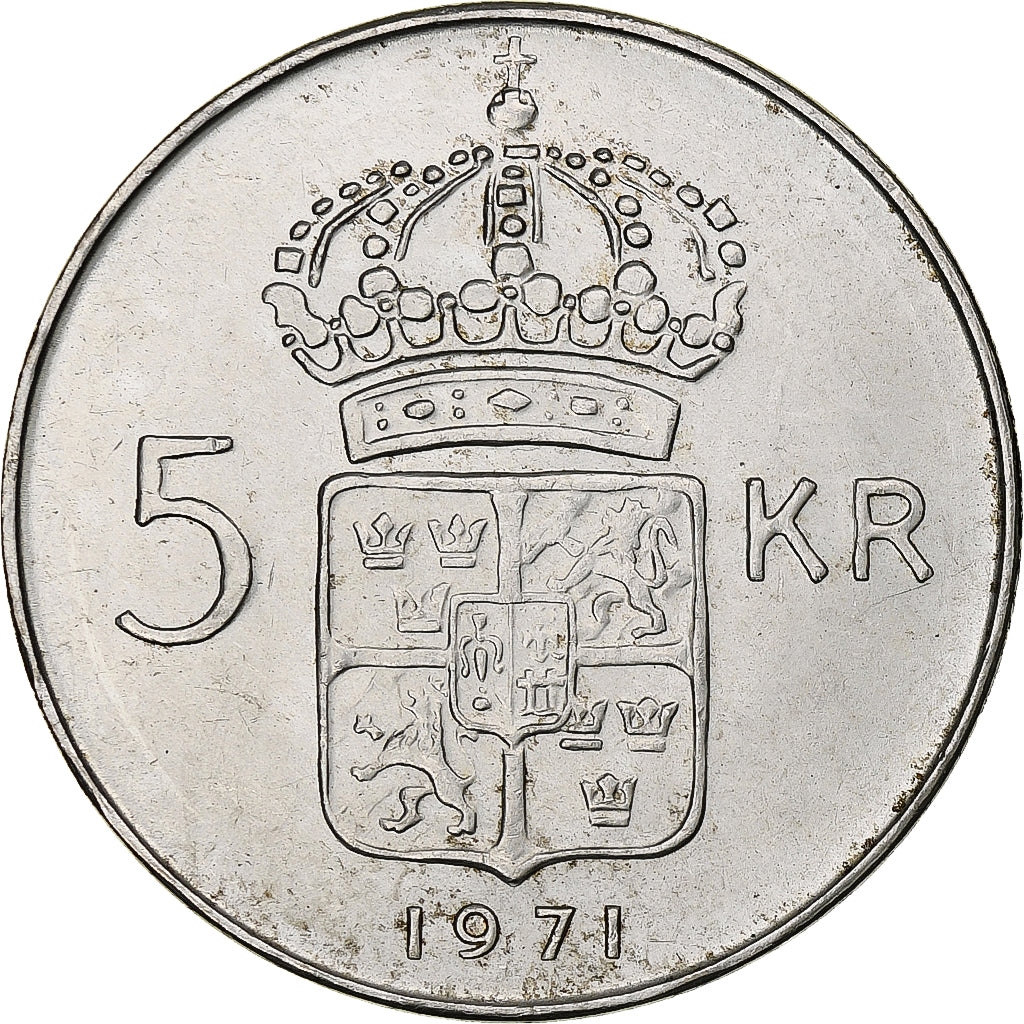 Svezia, Gustaf VI Adolf, 5 Kronor, 1971, Stockholm, Biglione, SPL-, KM:829