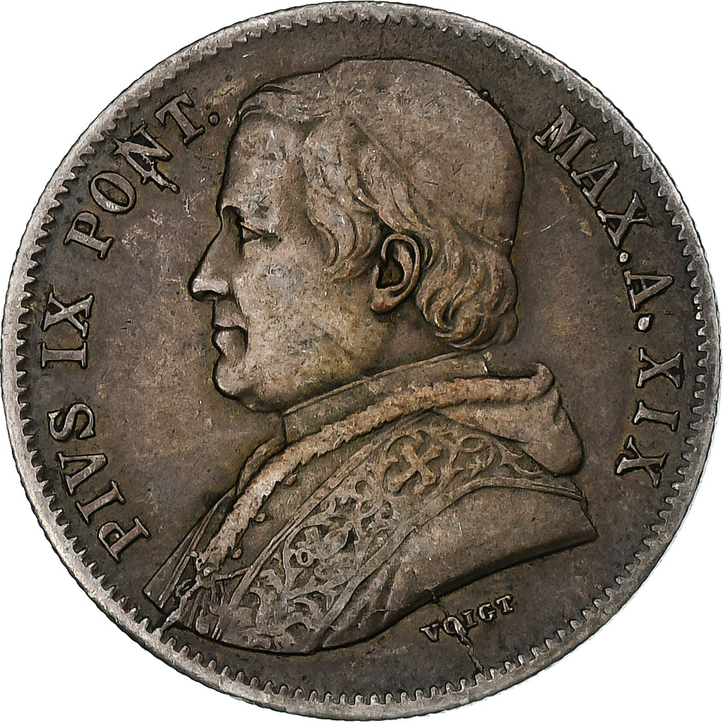 Papal States, Pius IX, 20 Baiocchi, 1865 - A. XIX, Rome, Silver