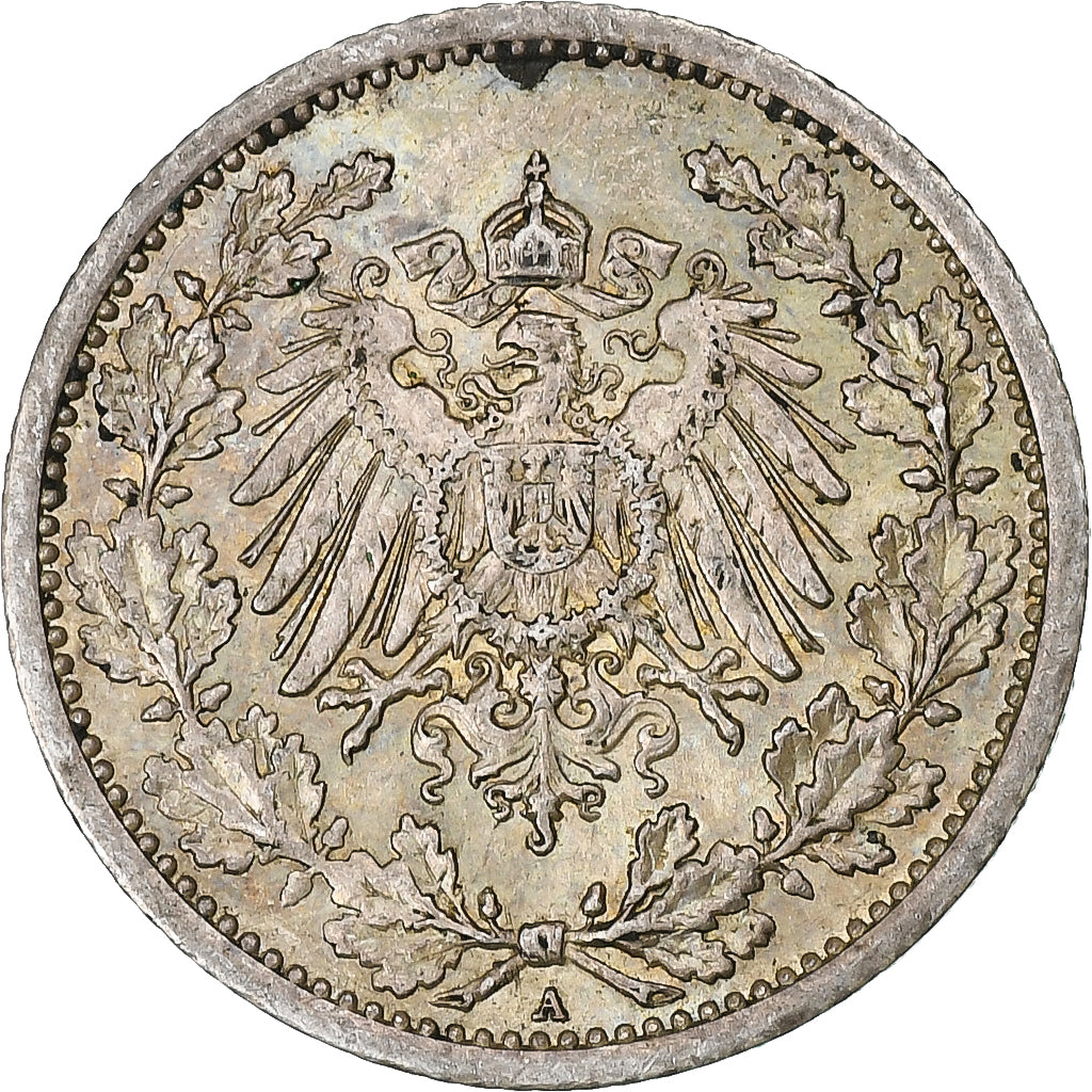 Alemanha, Wilhelm II, 1/2 Mark, 1911, Berlin, Prata, AU(50-53)