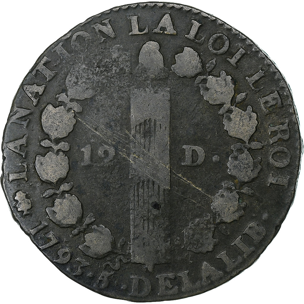 França, Louis XVI, 12 Deniers, 1793 / AN 5, Paris, Cuivre, VF(30-35)