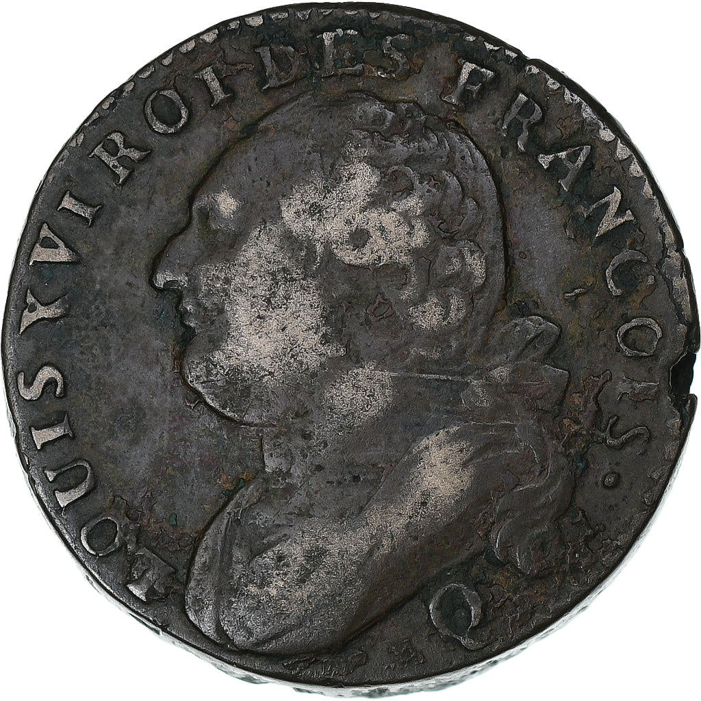 France, Louis XVI, 12 Deniers, 1792 / AN 4, Perpignan, 1st semester, Cuivre