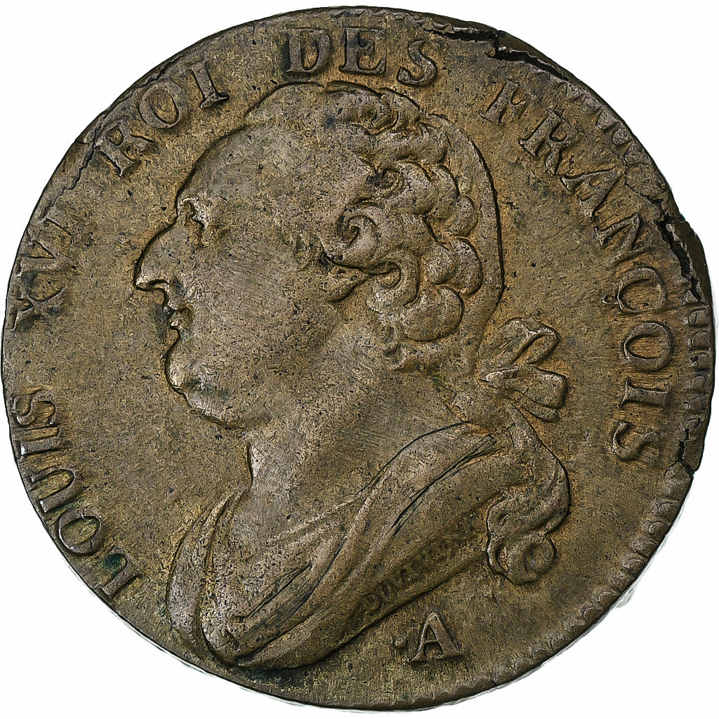 Frankrijk, Louis XVI, 12 Deniers, 1791·3, Paris, Rosette, Cuivre, ZF+