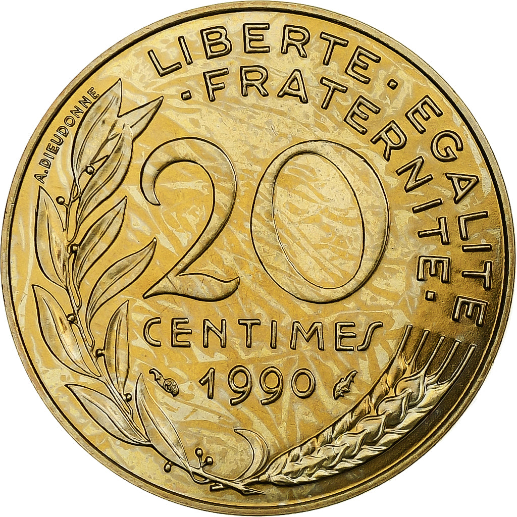 Frankrijk, 20 Centimes, Marianne, 1990, Monnaie de Paris, série FDC