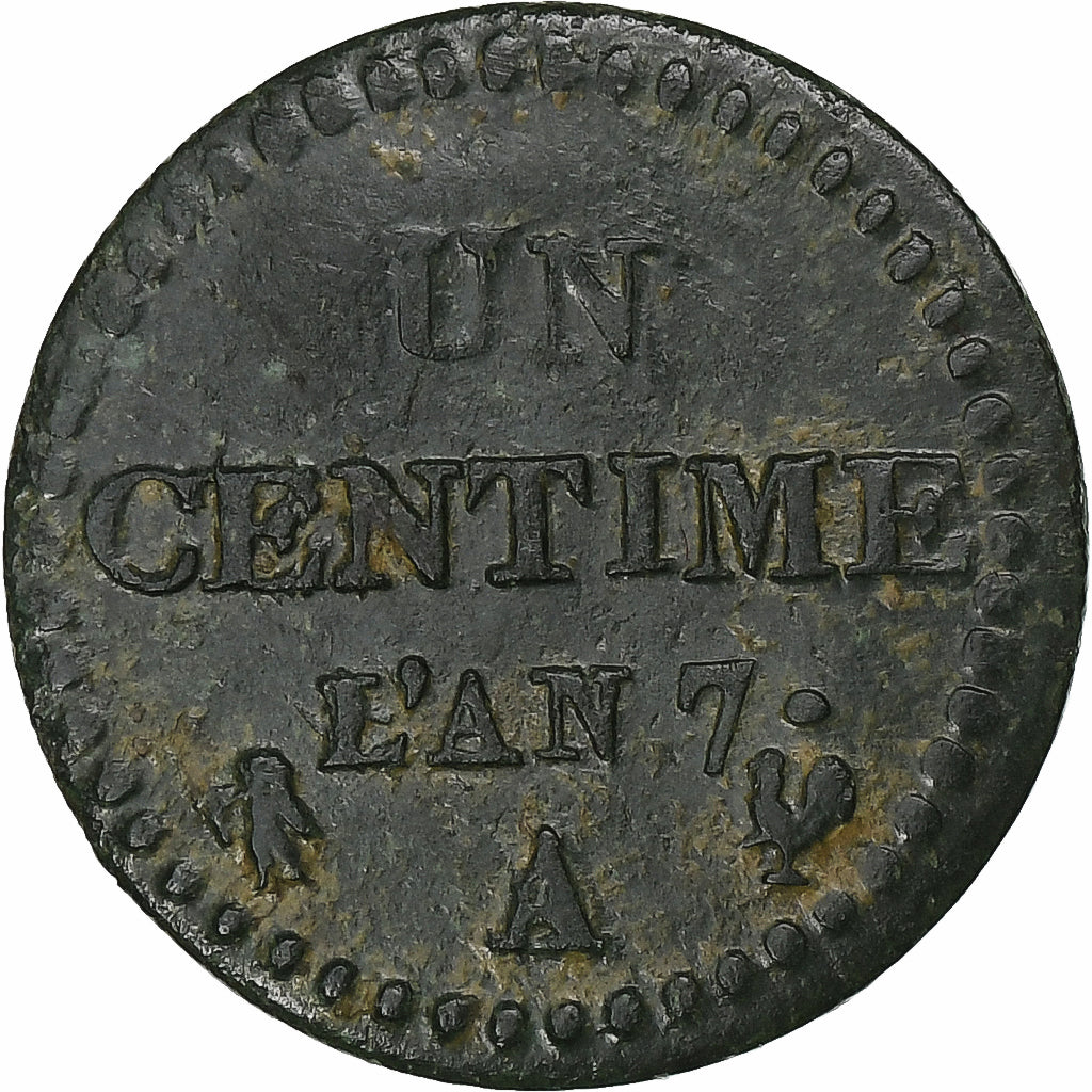França, Centime, Dupré, AN 7, Paris, Cobre, EF(40-45), Gadoury:76, KM:646