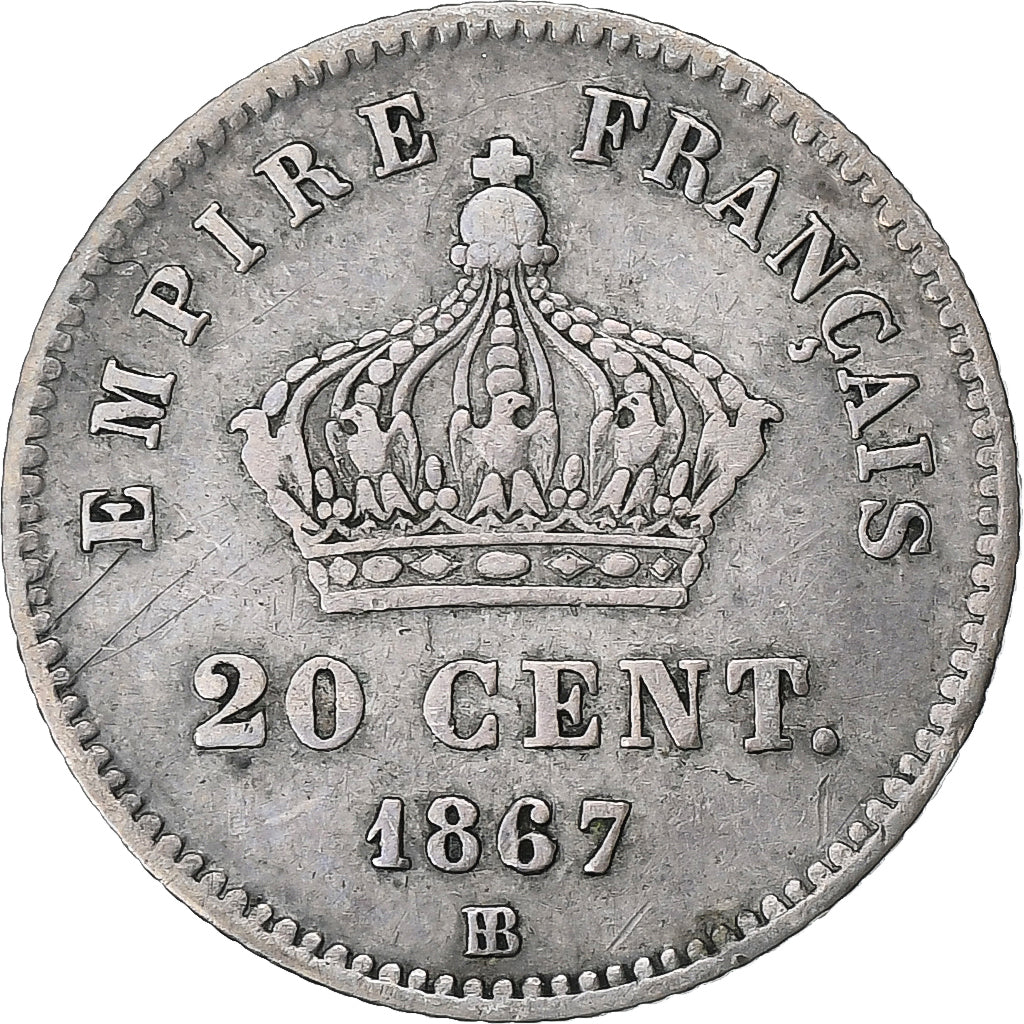 France, Napoleon III, 20 Centimes, 1867, Paris, Silver, VF(30-35), Gadoury:309