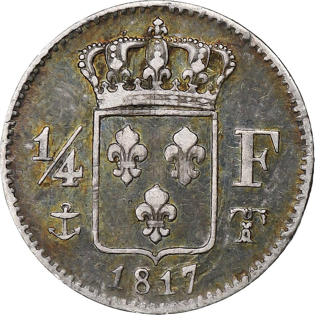 Francia, Louis XVIII, 1/4 Franc, 1817, Nantes, Argento, MB+, KM:678.10