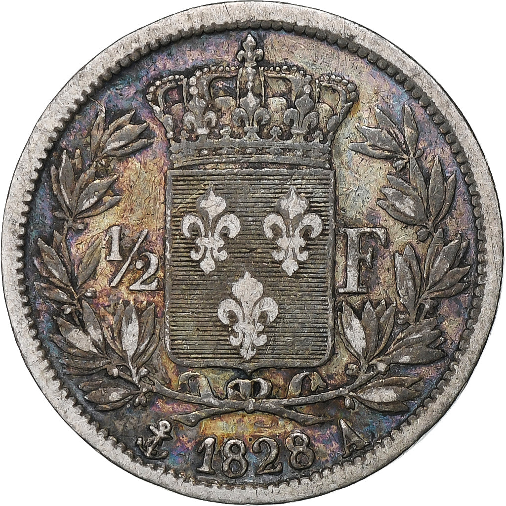 Frankreich, Charles X, 1/2 Franc, 1828, Paris, Silber, S+, Gadoury:402, KM:723.1