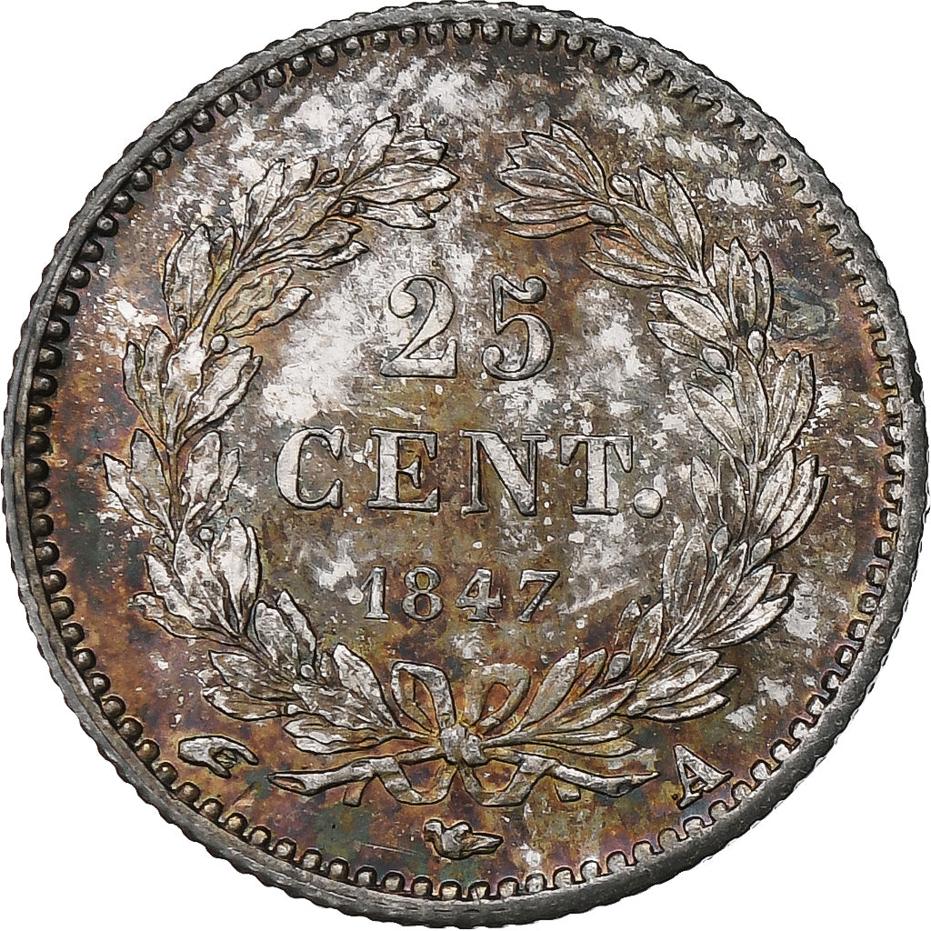 França, Louis-Philippe, 25 Centimes, 1847, Paris, Prata, AU(55-58)