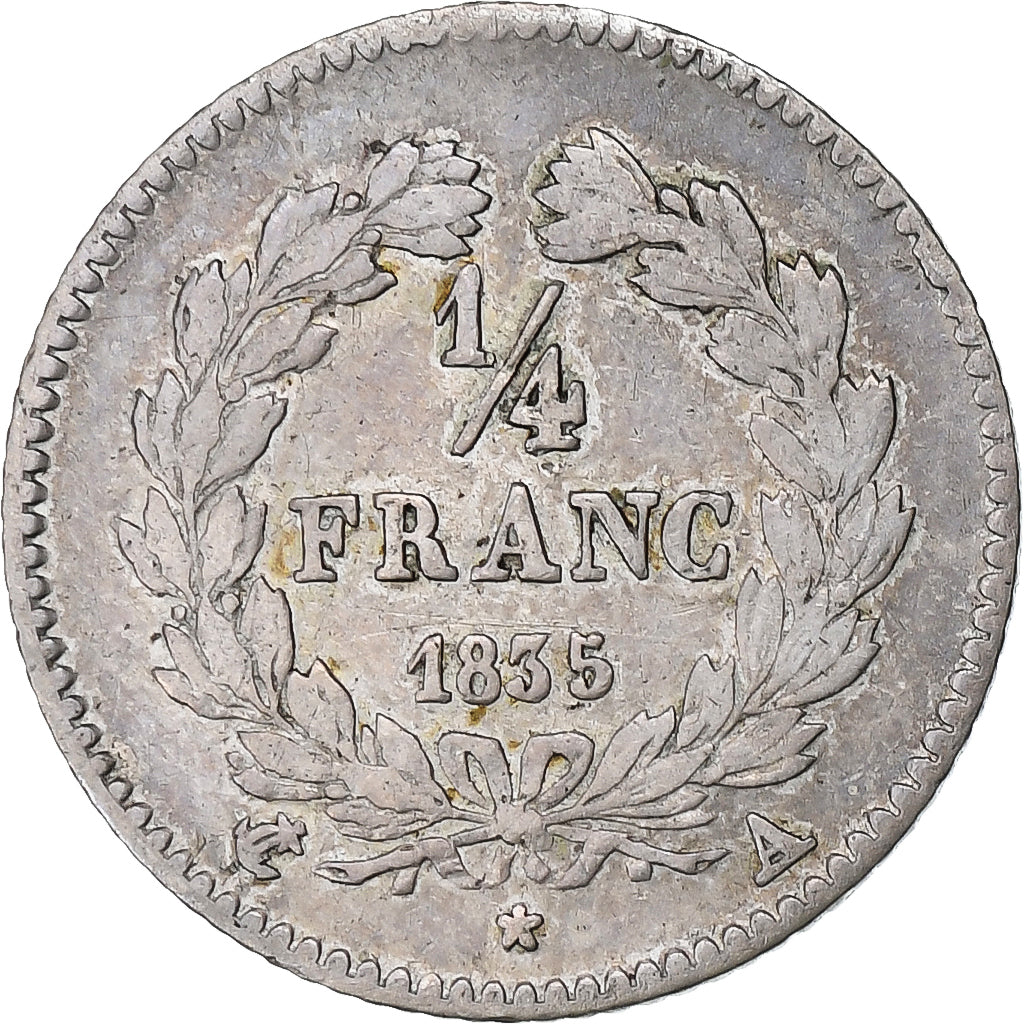 Francja, Louis-Philippe, 1/4 Franc, 1835, Paris, Srebro, VF(30-35), Gadoury:355