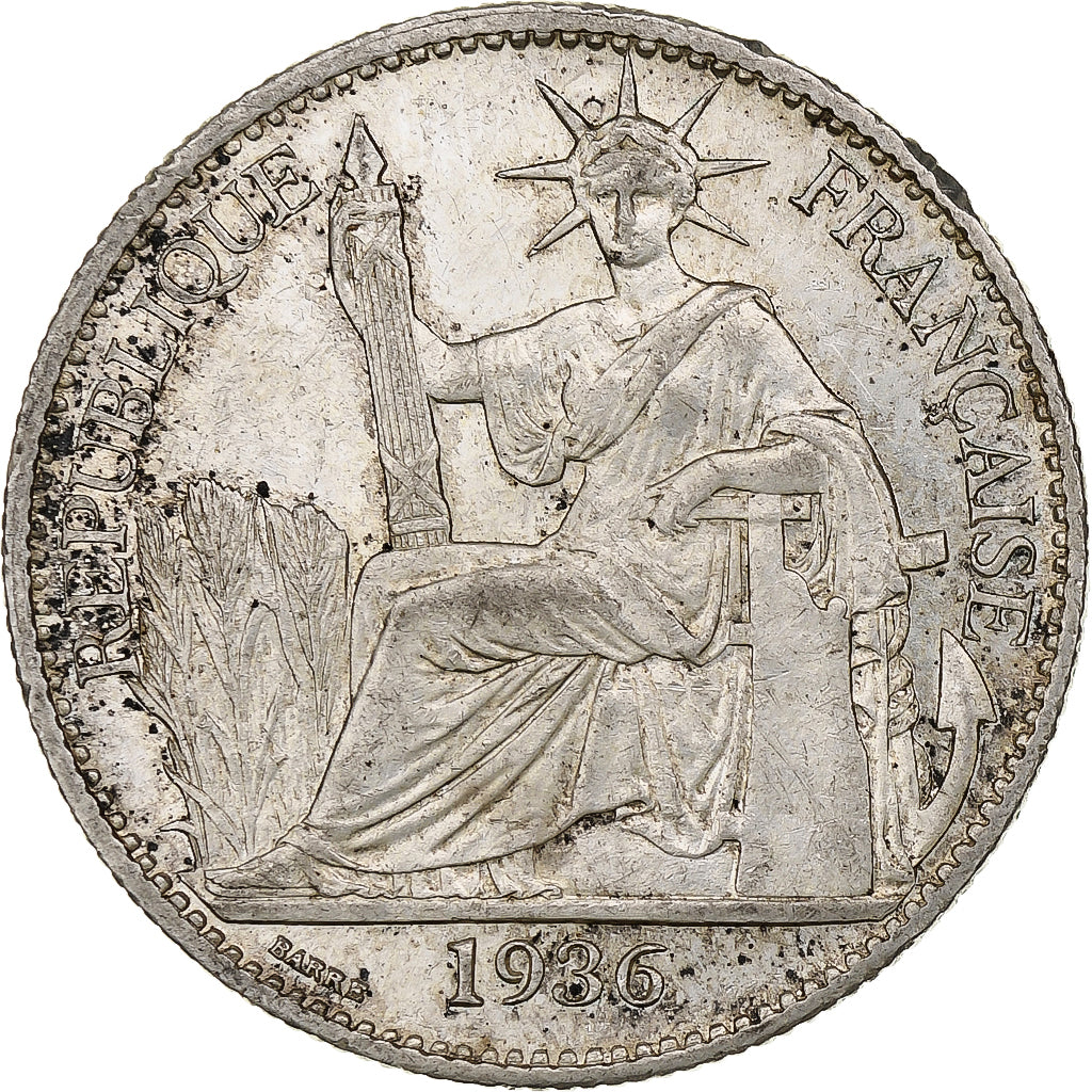 French Indochina, 50 Cent, 1936, Paris, Silver, AU(50-53), KM:4a.2
