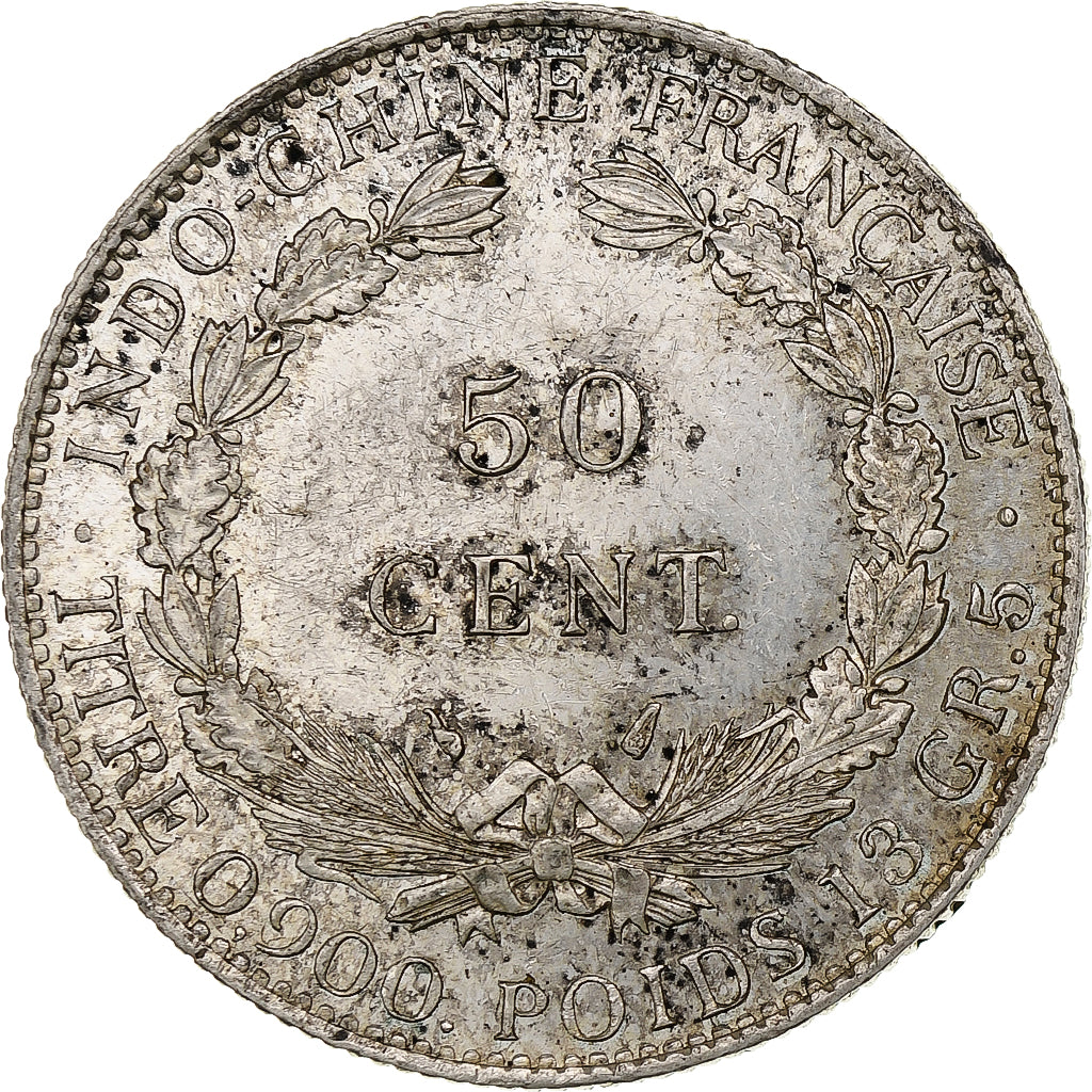 French Indochina, 50 Cent, 1936, Paris, Silver, AU(50-53), KM:4a.2