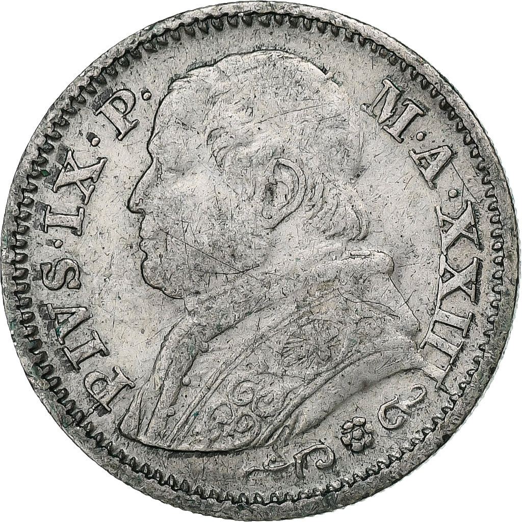 Papal States, Pius IX, 10 Soldi, 1868, Rome, Silver, EF(40-45), KM:1386.1