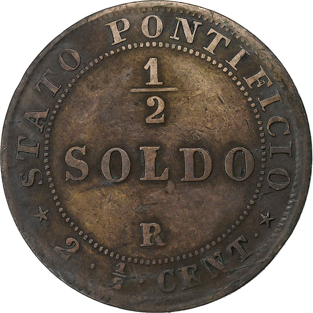 Papal States, Pius IX, 1/2 Soldo, 1867, Rome, Rame, BB, KM:1371