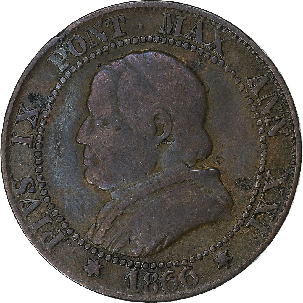 Papal States, Pius IX, Soldo, 1866, Rome, Copper, VF(30-35), KM:1372.2