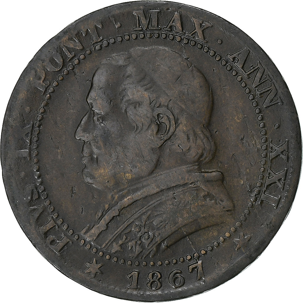 Papal States, Pius IX, Soldo, 1867, Rome, Cobre, VF(30-35), KM:1372.2