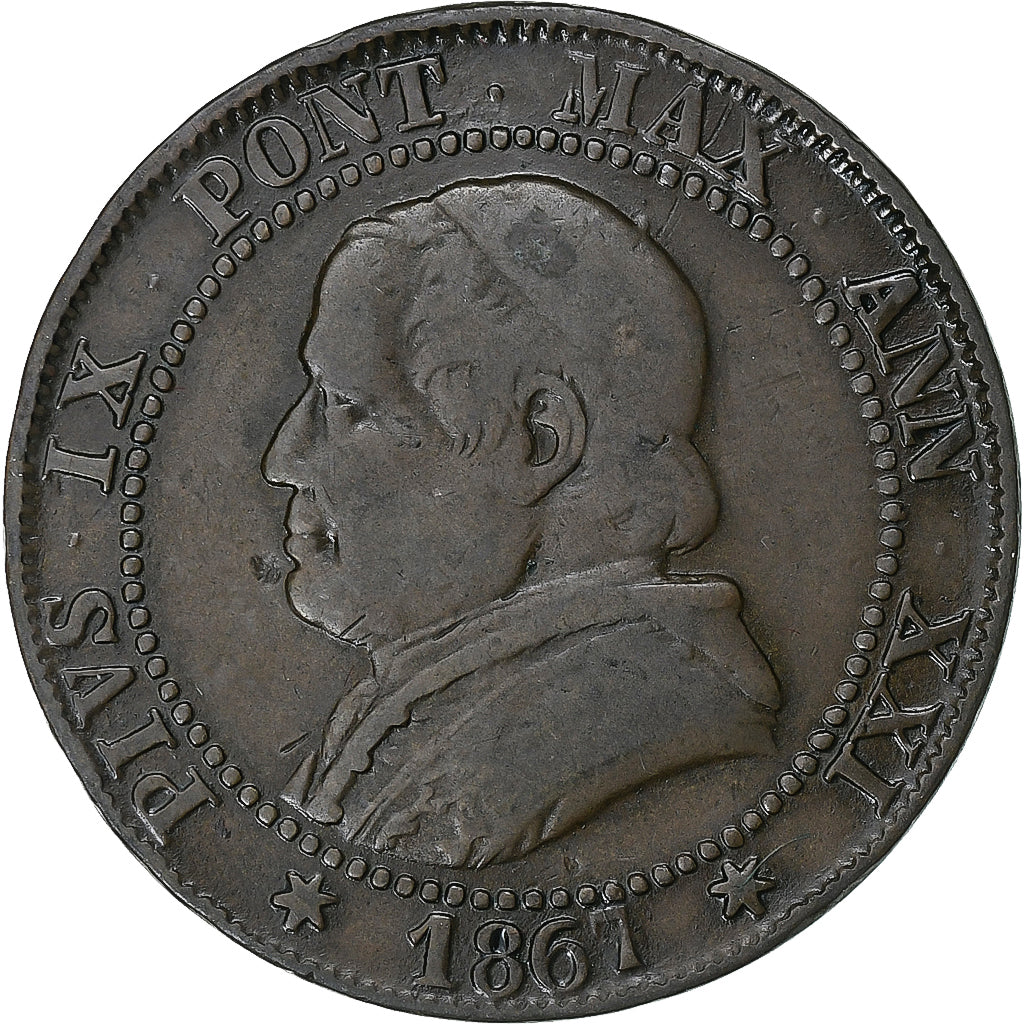 Papal States, Pius IX, Soldo, 1867, Rome, Copper, VF(30-35), KM:1372.2