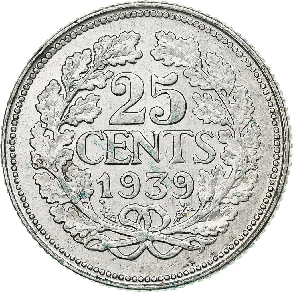 Holandia, Wilhelmina I, 25 Cents, 1939, Utrecht, Srebro, EF(40-45), KM:164