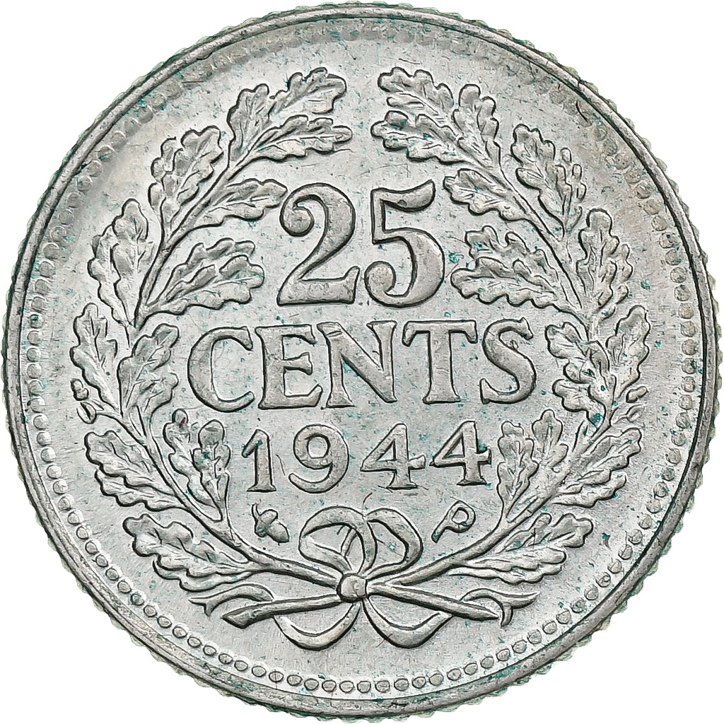 Pays-Bas, Wilhelmina I, 25 Cents, 1944, Philadelphie, Argent, TTB+, KM:164