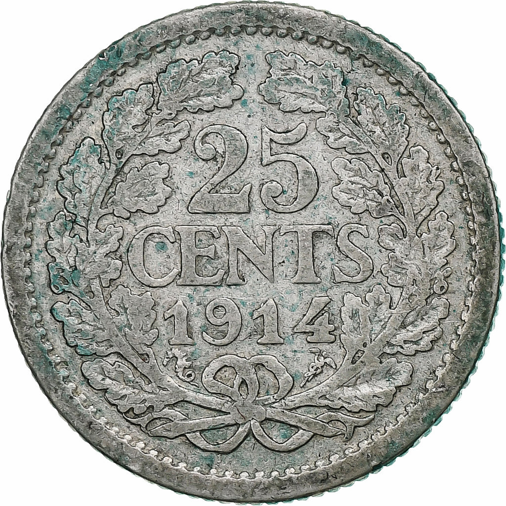 Netherlands, Wilhelmina I, 25 Cents, 1914, Utrecht, Silver, VF(20-25), KM:146
