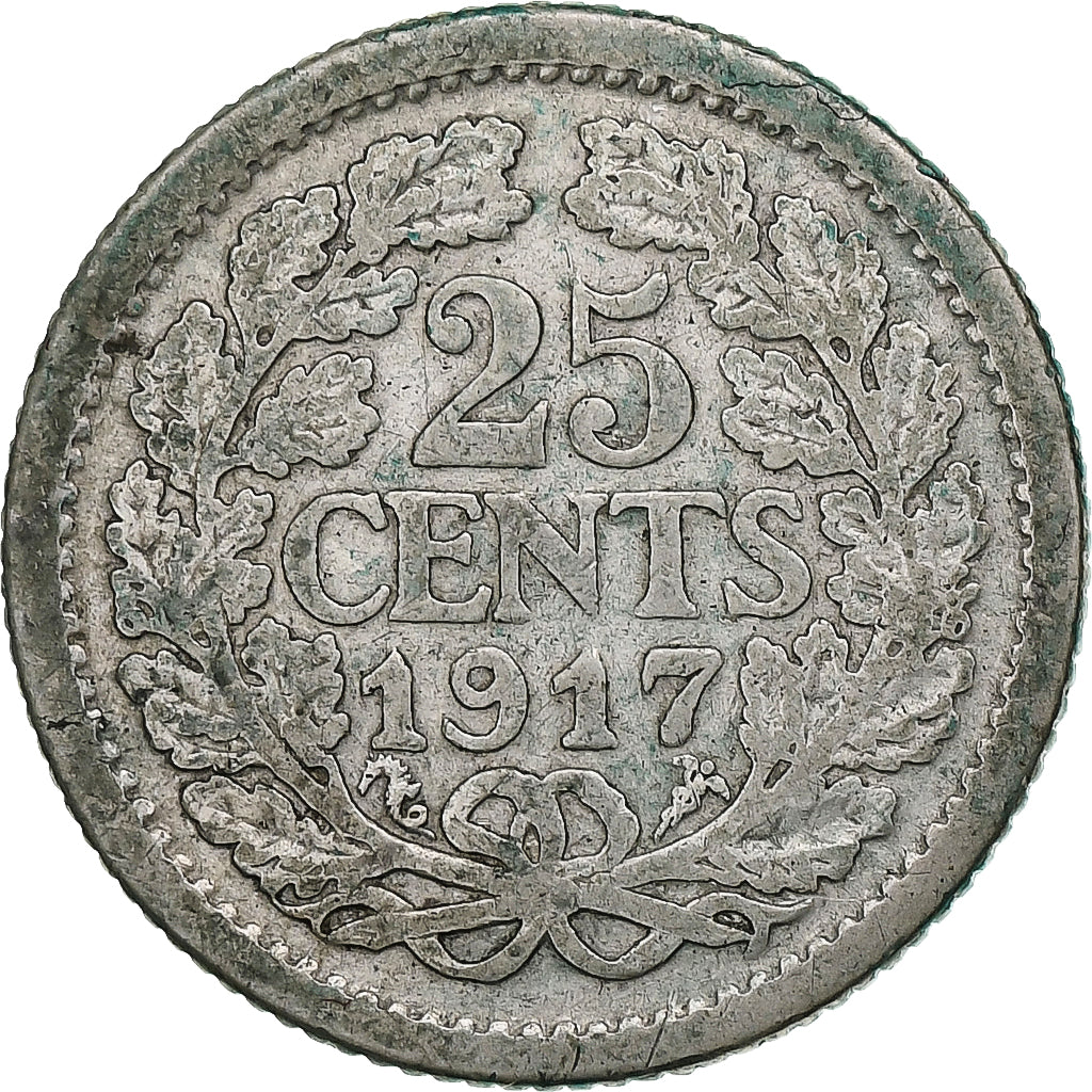 Netherlands, Wilhelmina I, 25 Cents, 1917, Utrecht, Silver, VF(20-25), KM:146