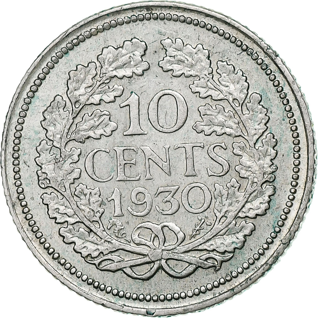 Paesi Bassi, Wilhelmina I, 10 Cents, 1930, Utrecht, Argento, BB, KM:163