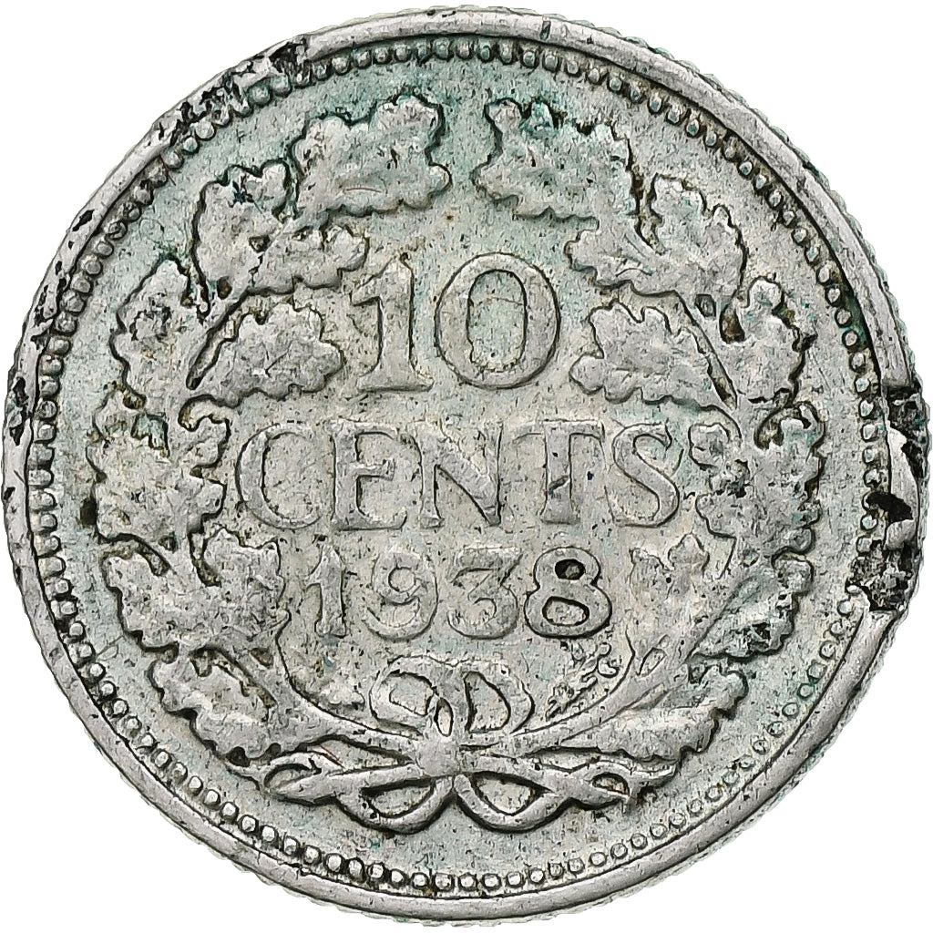 Netherlands, Wilhelmina I, 10 Cents, 1938, Utrecht, Silver, EF(40-45), KM:163
