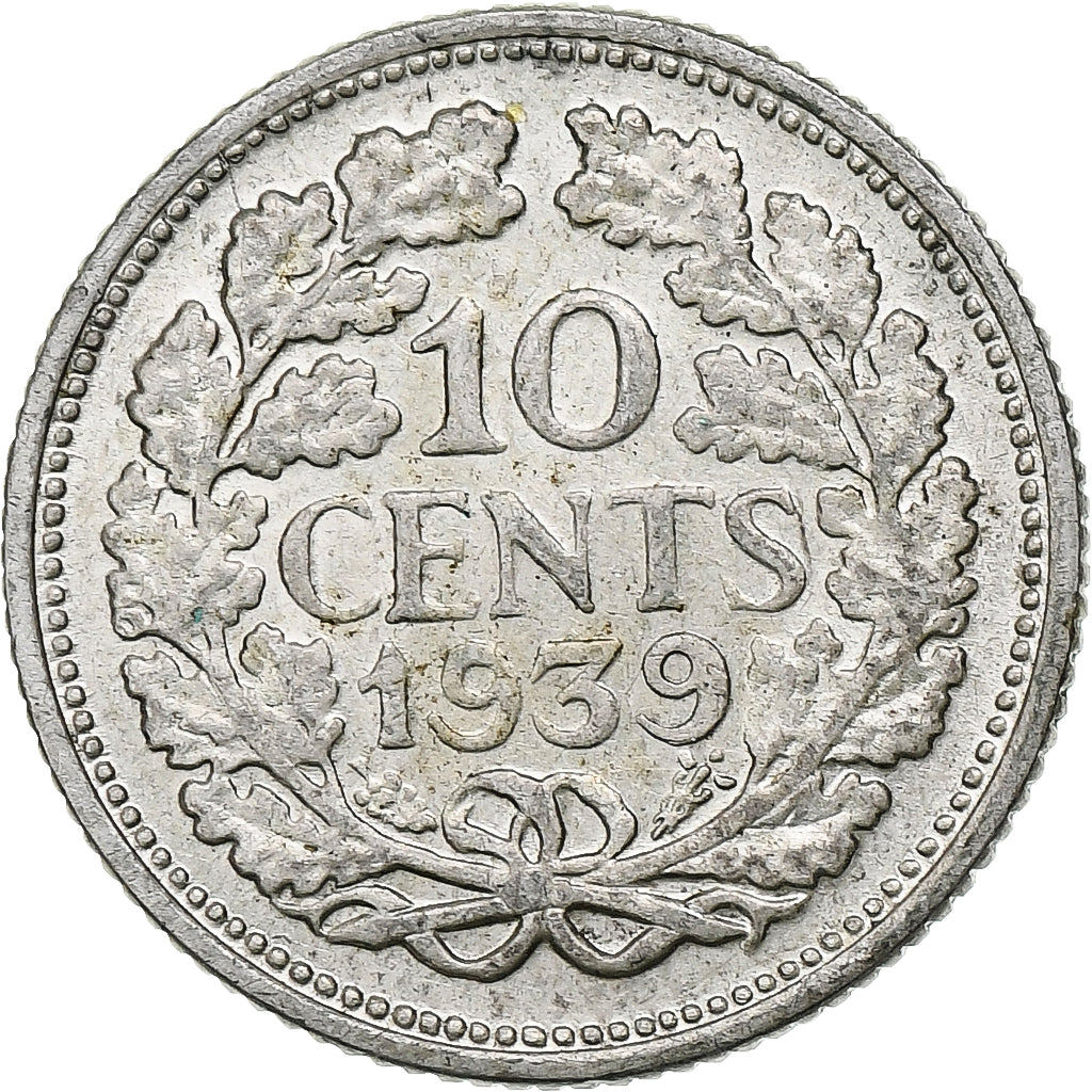 Holandia, Wilhelmina I, 10 Cents, 1939, Utrecht, Srebro, EF(40-45), KM:163