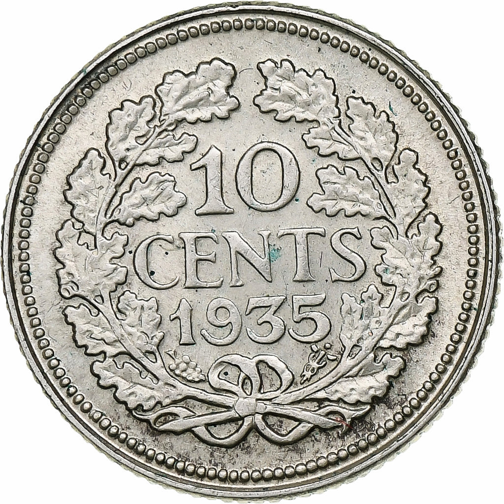 Netherlands, Wilhelmina I, 10 Cents, 1935, Utrecht, Silver, AU(55-58), KM:163