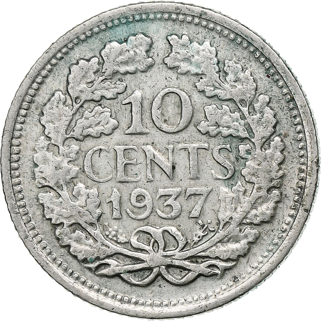 Holandia, Wilhelmina I, 10 Cents, 1937, Utrecht, Srebro, EF(40-45), KM:163