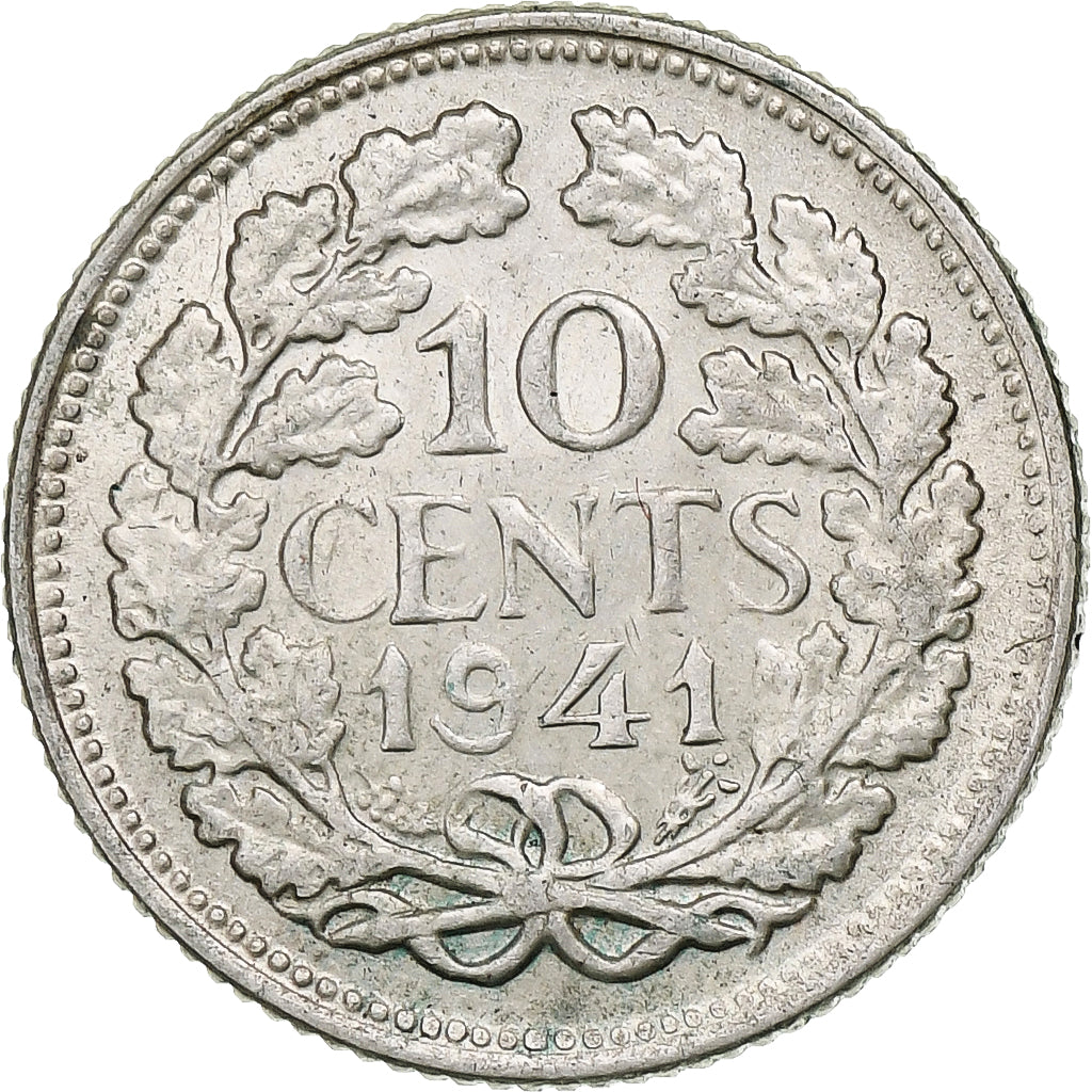 Netherlands, Wilhelmina I, 10 Cents, 1941, Utrecht, Silver, AU(50-53), KM:163