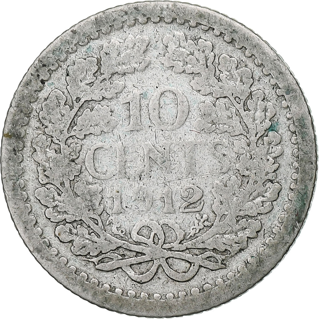 Países Bajos, Wilhelmina I, 10 Cents, 1912, Utrecht, Plata, BC+, KM:145