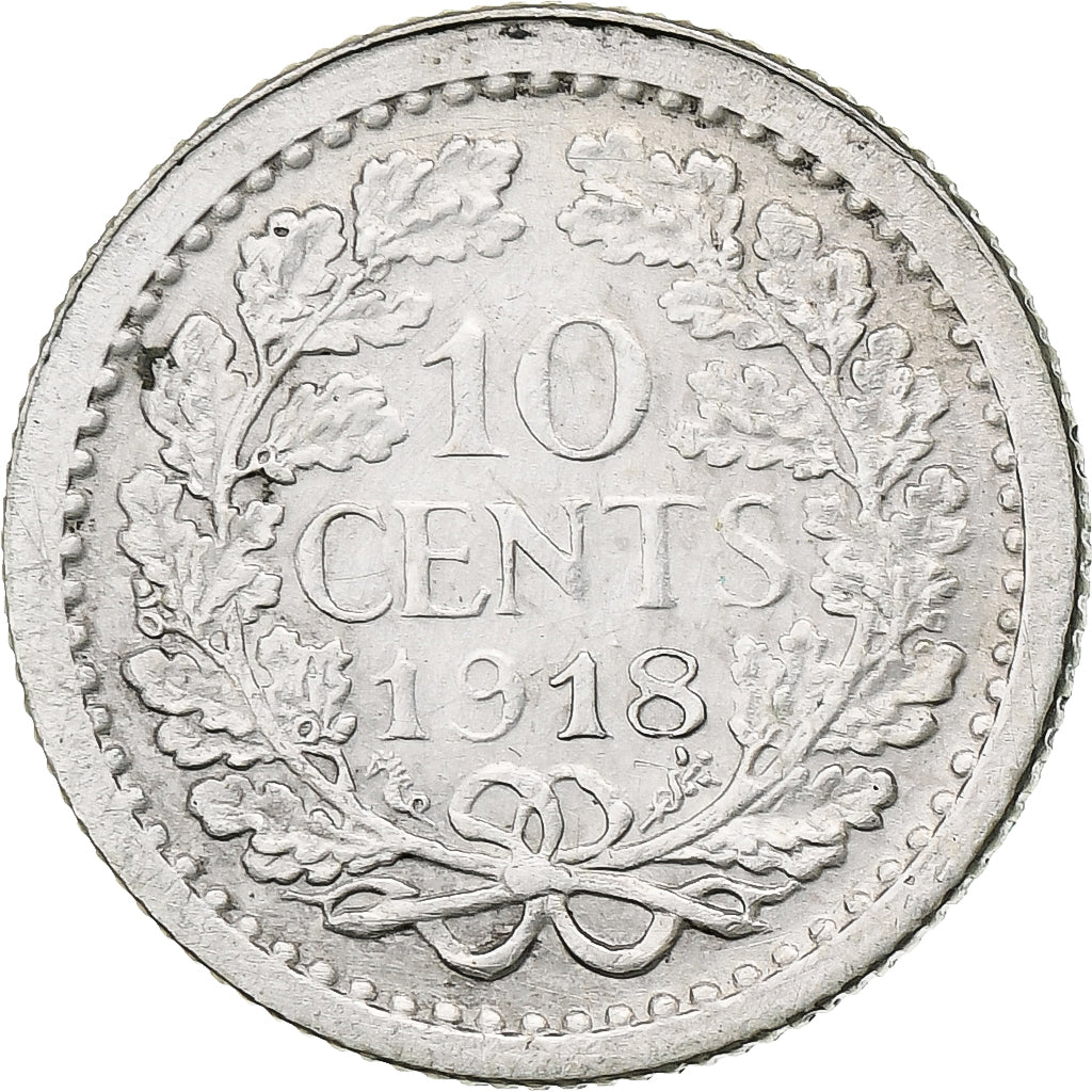 Netherlands, Wilhelmina I, 10 Cents, 1918, Utrecht, Silver, AU(50-53), KM:145