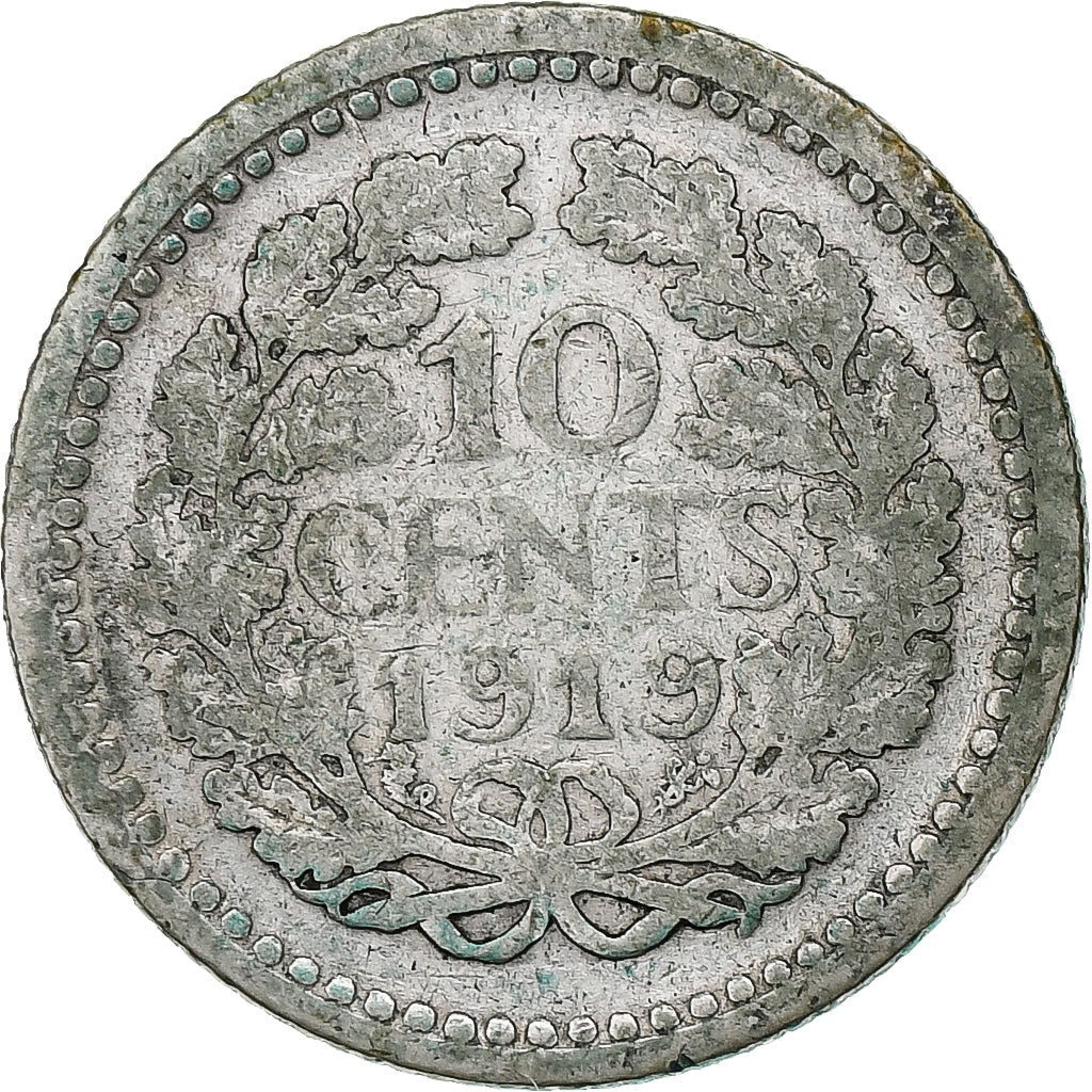 Países Bajos, Wilhelmina I, 10 Cents, 1919, Utrecht, Plata, BC+, KM:145
